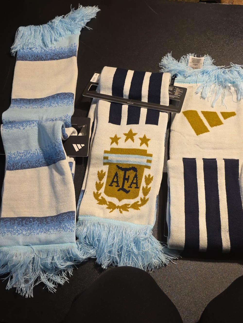 3 Argentina Soccer Scarfs Trio in Sky Blue, White & Navy